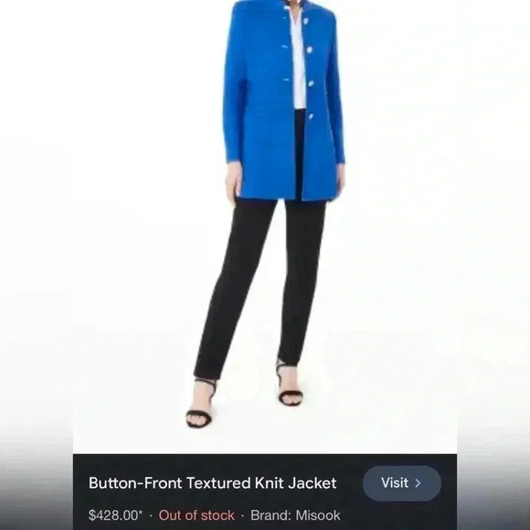 MISOOK Blue Open Blazer Button-Front Textured Knit Jacket LIKE NEW Size L - Picture 4 of 5